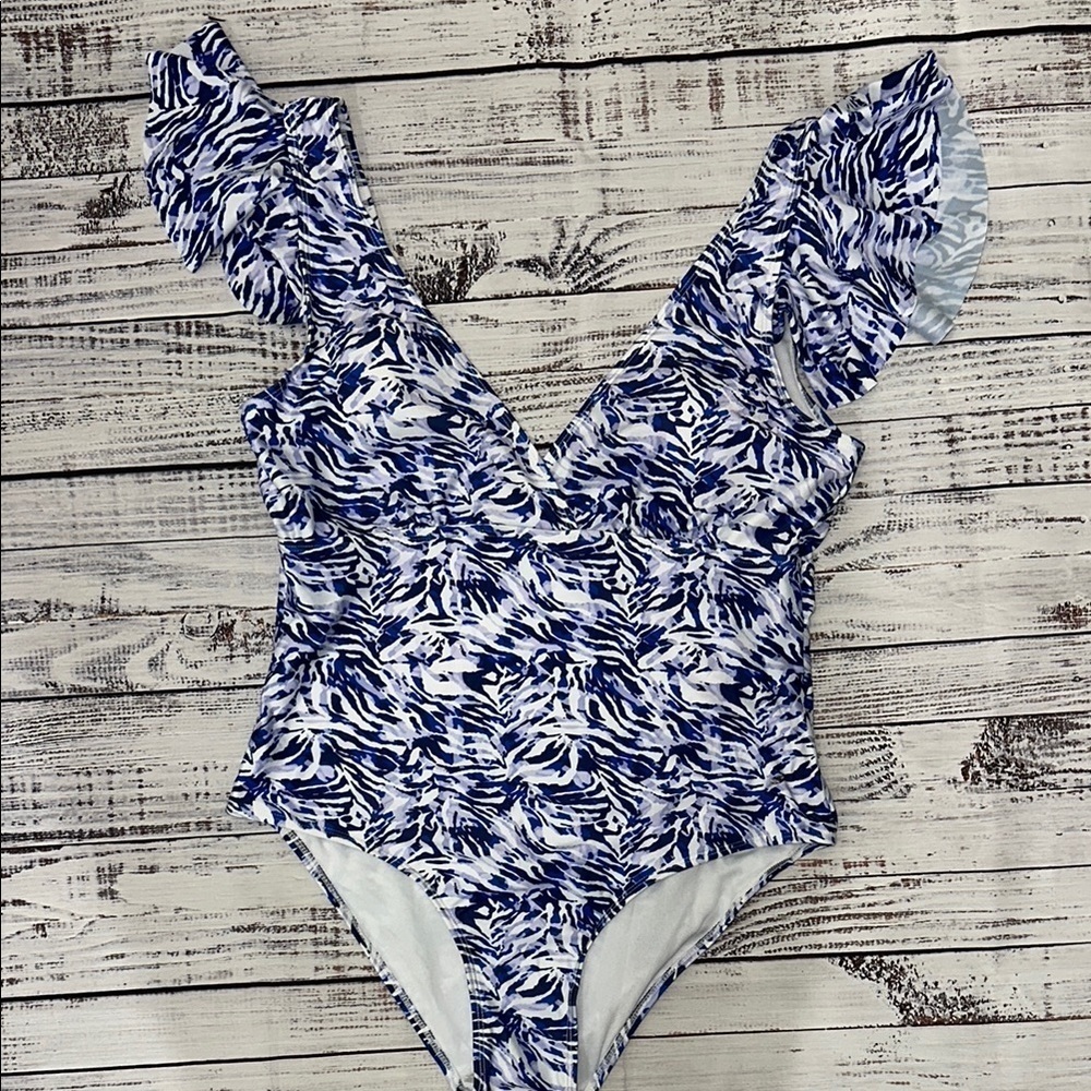 Rik Wil Blue and White‎ One Piece Swimsuit Sz. 1XL